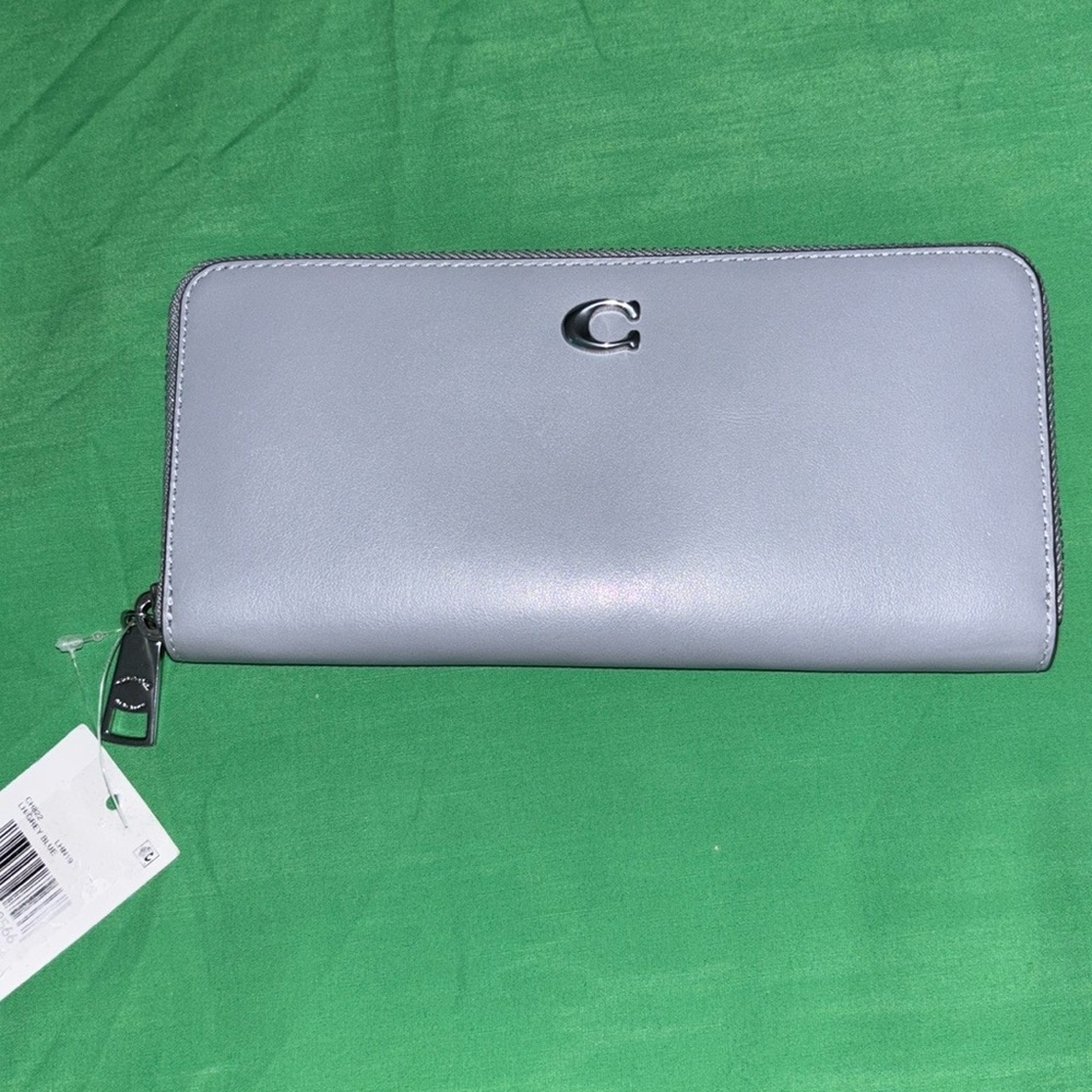 AUTH NWT COACH SMITH SLIM ACCORDION ZIP LEATHER WALLET CH822 GREY/BLUE $298